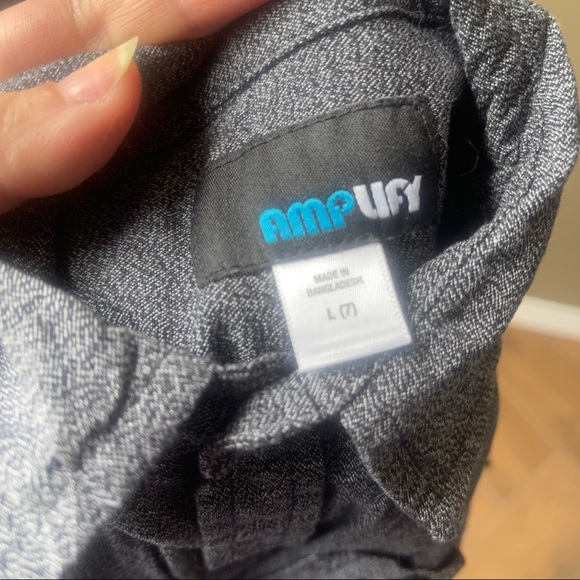 Amplify brand youth large size 7 short sleeve button up shirt black chambray - Picture 4 of 4